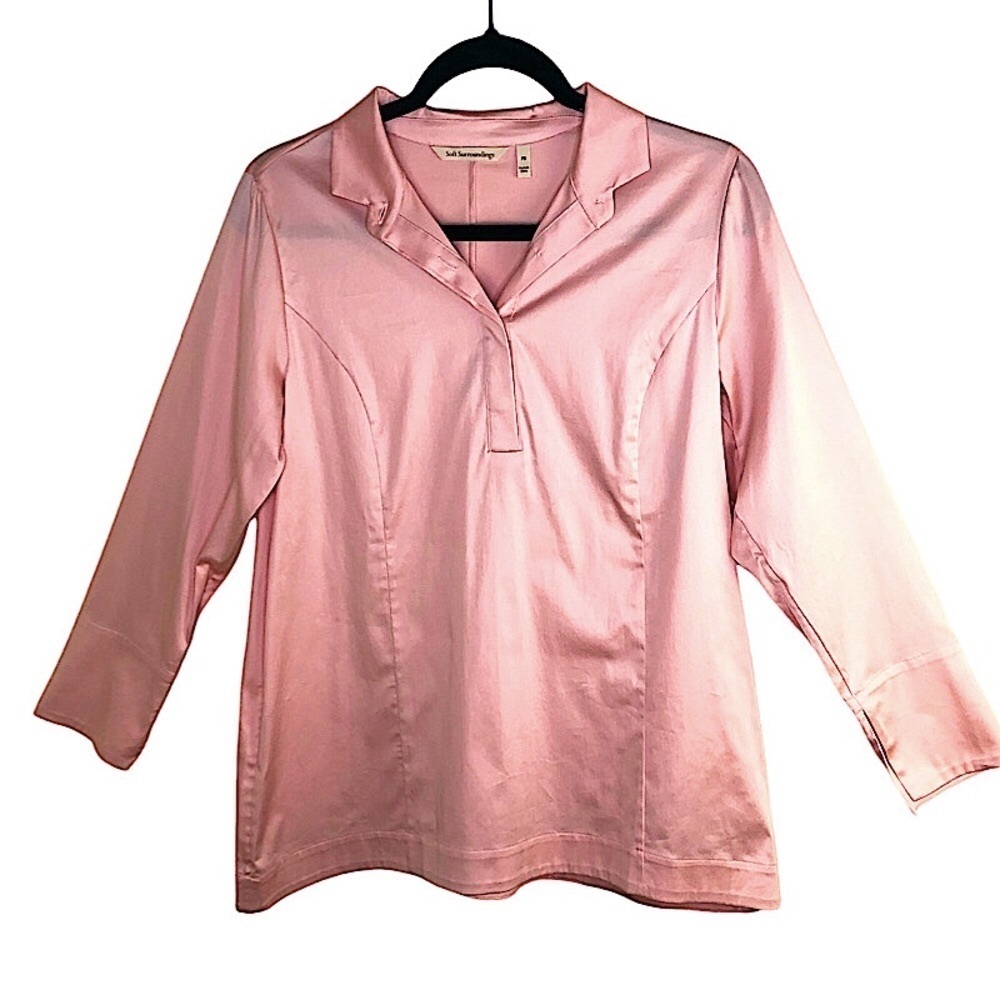 Soft Surroundings Portia Tunic Top Blush Pink‎ Spread Collar Size: Small